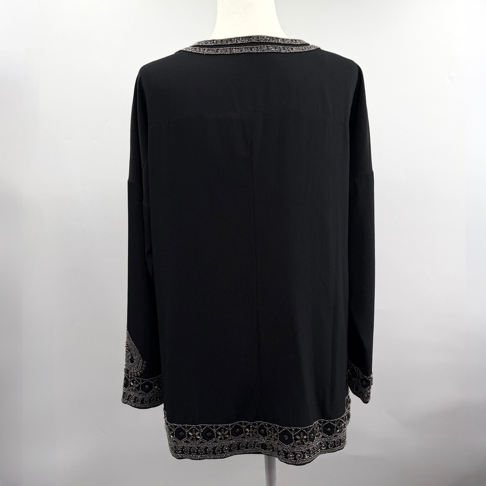 Soft Surroundings Calista Cardi Jacket Hand Beaded in Black Silver Size L NWT - Picture 2 of 13